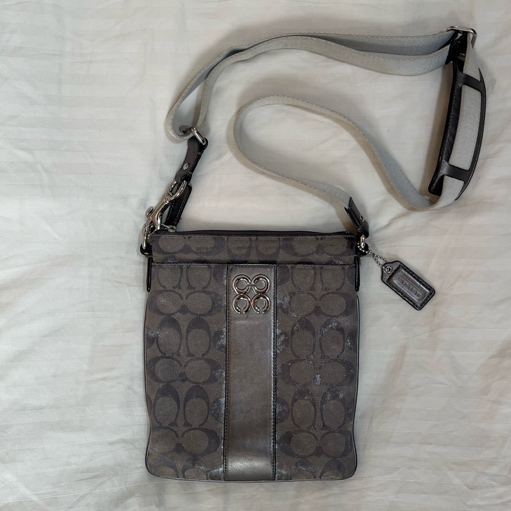 Coach Gray and Silver Cross Body Bag